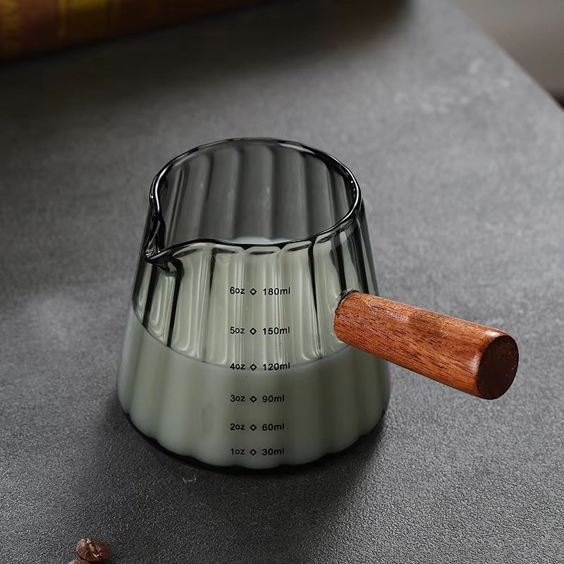 BaristaCraft Glass Cup With Wood Handle  6oz  12oz  16oz Drinking Mug For Coffee Juice  Iced Drinks 6