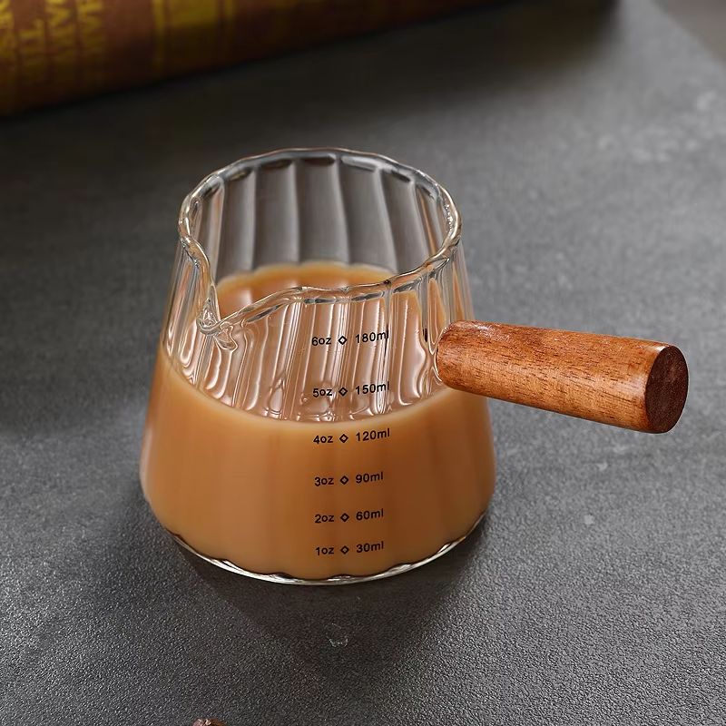 BaristaCraft Glass Cup With Wood Handle  6oz  12oz  16oz Drinking Mug For Coffee Juice  Iced Drinks 7
