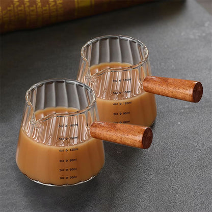 BaristaCraft Glass Cup With Wood Handle  6oz  12oz  16oz Drinking Mug For Coffee Juice  Iced Drinks 8