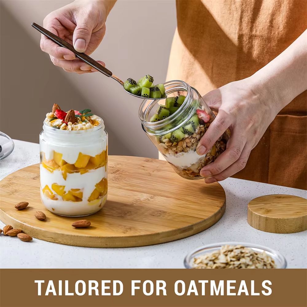 EcoJar 16oz Airtight Glass Jars With Bamboo Lids  4Pack Storage Set For Overnight Oats Snacks Yogur 2