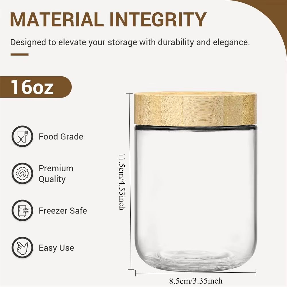 EcoJar 16oz Airtight Glass Jars With Bamboo Lids  4Pack Storage Set For Overnight Oats Snacks Yogur 4