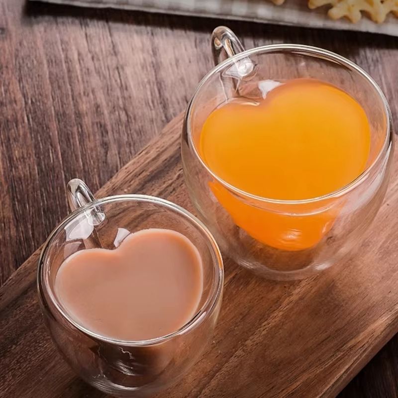 HeartCup Double Wall Glass Cup With Handle  Insulated Clear Tea Coffee Latte Mug 1