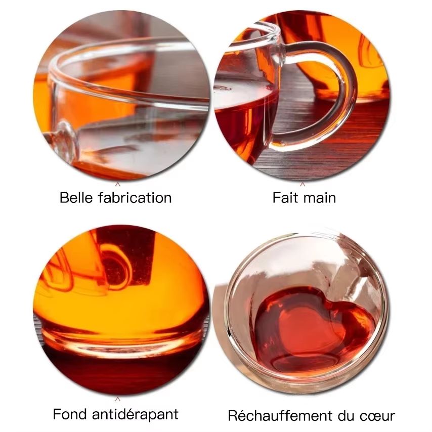 HeartCup Double Wall Glass Cup With Handle  Insulated Clear Tea Coffee Latte Mug 2