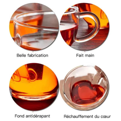 HeartCup Double Wall Glass Cup With Handle  Insulated Clear Tea Coffee Latte Mug 2
