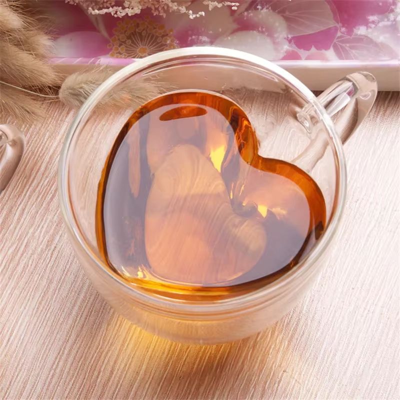 HeartCup Double Wall Glass Cup With Handle  Insulated Clear Tea Coffee Latte Mug 3