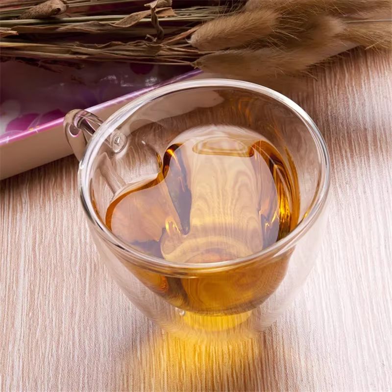 HeartCup Double Wall Glass Cup With Handle  Insulated Clear Tea Coffee Latte Mug 4