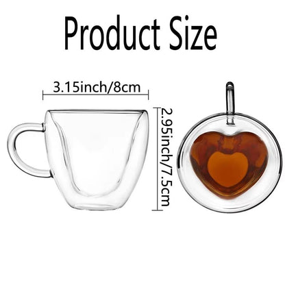 HeartCup Double Wall Glass Cup With Handle  Insulated Clear Tea Coffee Latte Mug 5