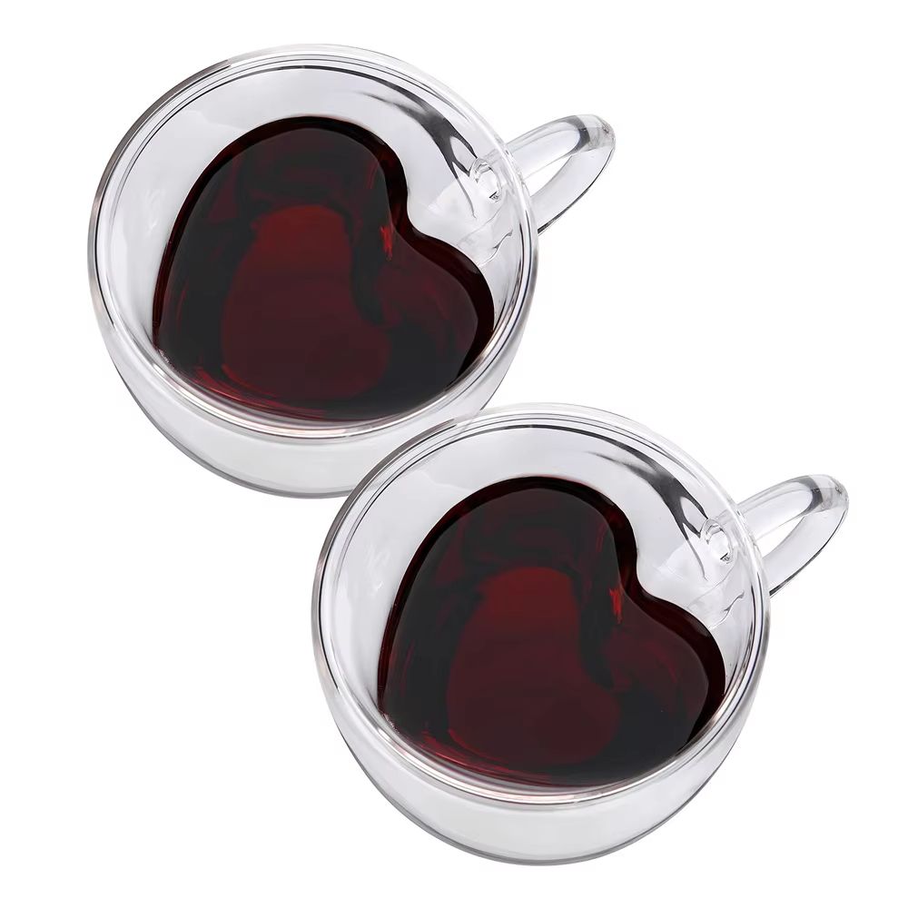 HeartCup Double Wall Glass Cup With Handle  Insulated Clear Tea Coffee Latte Mug 7