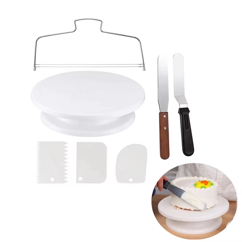 Cake Turntable Set with 2 Frosting Spatulas and 3 Icing Smoothers Baking Kit for Cakes