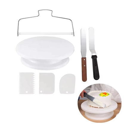 Cake Turntable Set with 2 Frosting Spatulas and 3 Icing Smoothers Baking Kit for Cakes