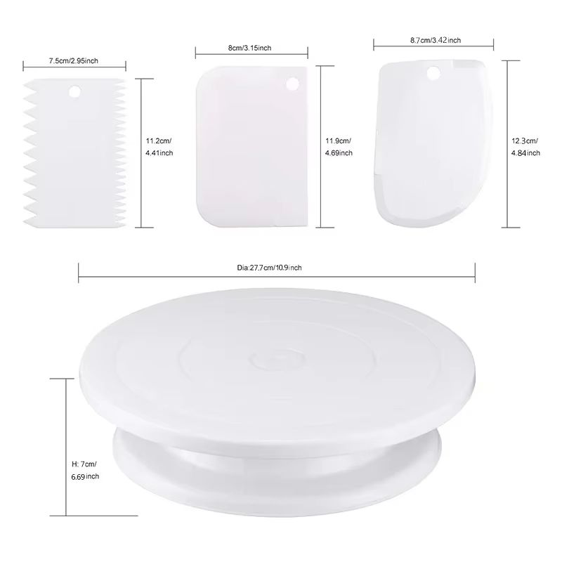 Cake Turntable Set With 2 Frosting Spatulas And 3 Icing Smoothers Baking Kit For Cakes 4