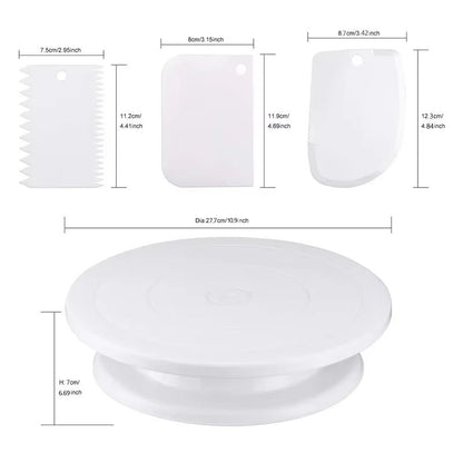 Cake Turntable Set With 2 Frosting Spatulas And 3 Icing Smoothers Baking Kit For Cakes 4