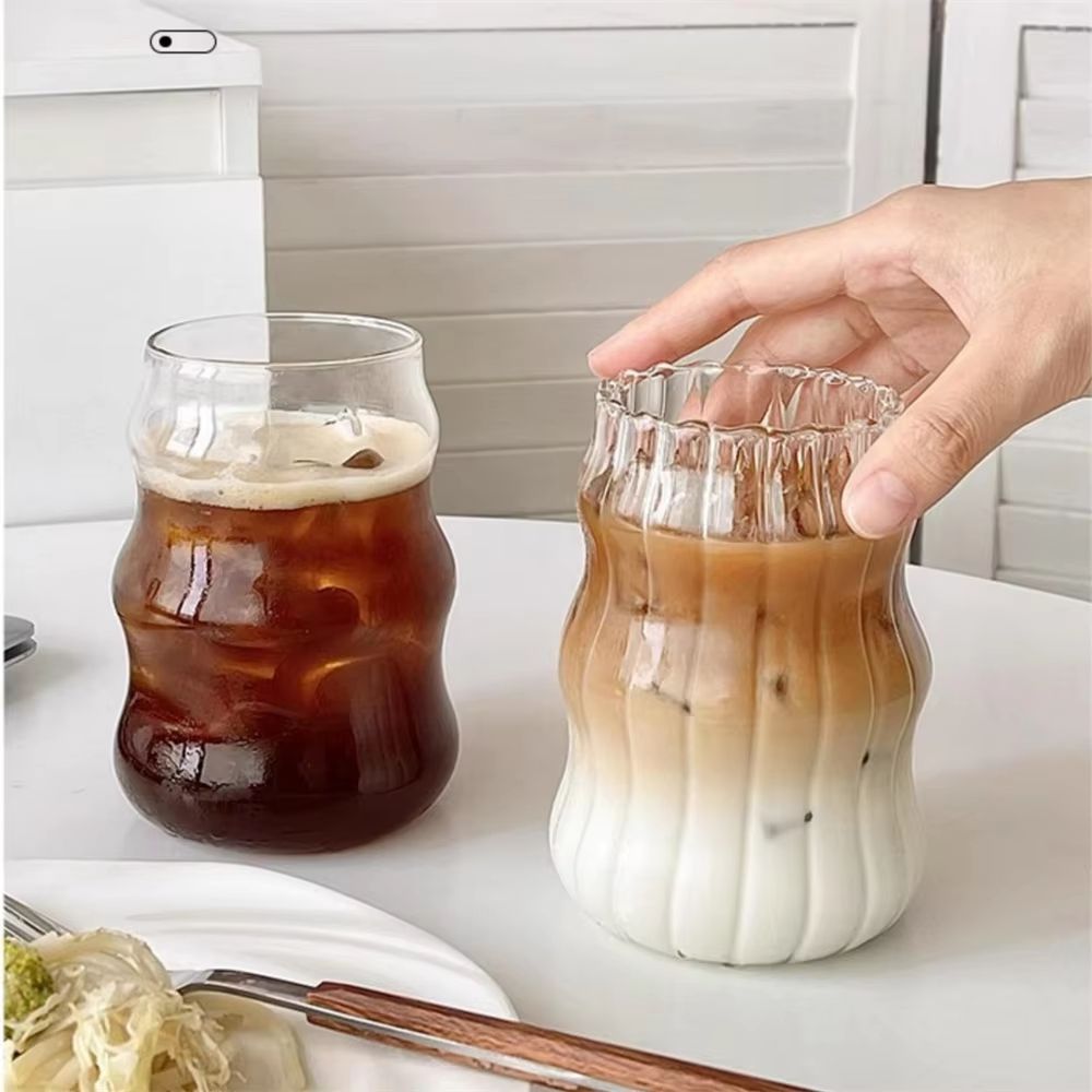 Stripe Clear Glass Cup Set With Handle  HeatResistant Tumbler For Iced Coffee Juice Milk  Tea 4 Or  1