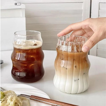 Stripe Clear Glass Cup Set With Handle  HeatResistant Tumbler For Iced Coffee Juice Milk  Tea 4 Or  1