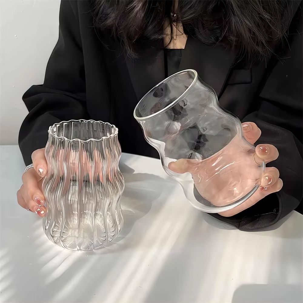 Stripe Clear Glass Cup Set With Handle  HeatResistant Tumbler For Iced Coffee Juice Milk  Tea 4 Or  4