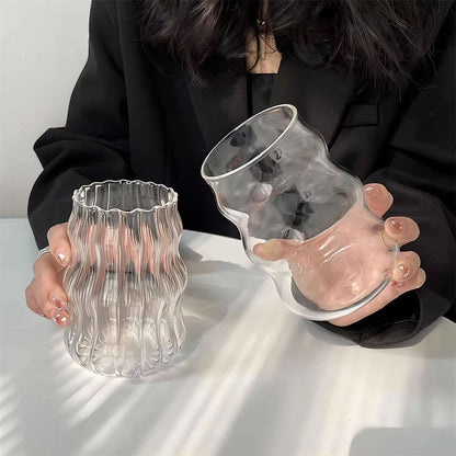 Stripe Clear Glass Cup Set With Handle  HeatResistant Tumbler For Iced Coffee Juice Milk  Tea 4 Or  4
