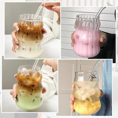 Stripe Clear Glass Cup Set With Handle  HeatResistant Tumbler For Iced Coffee Juice Milk  Tea 4 Or  5