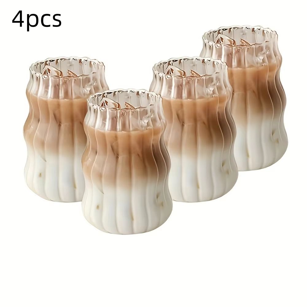 Stripe Clear Glass Cup Set With Handle  HeatResistant Tumbler For Iced Coffee Juice Milk  Tea 4 Or  6
