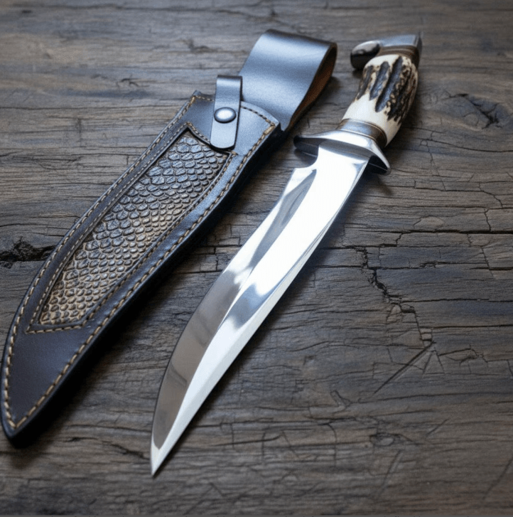 Handcrafted D2 Steel Bowie Knife 13  Deer Horn Handle W Rosewood  Brass  Razor Sharp Blade  Leather 2
