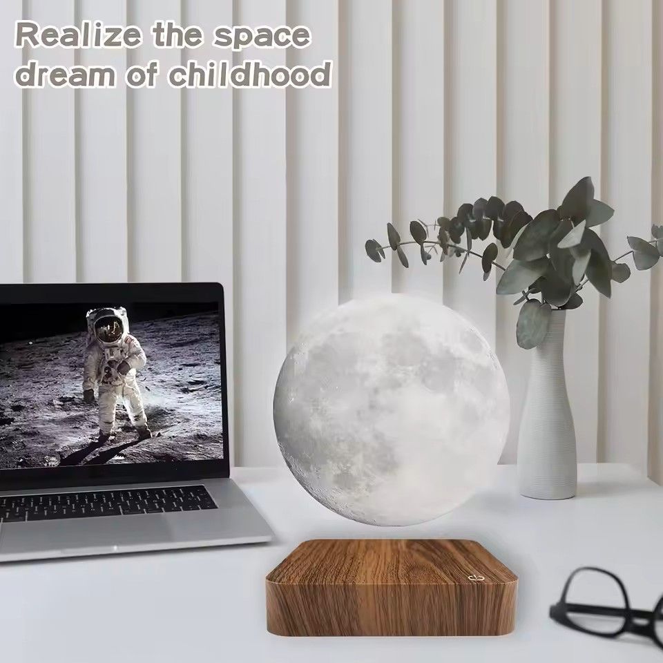 Levitating Moon Magnetic Floating Night Light 3 Color LED 3D Lamp With Wooden Base 1