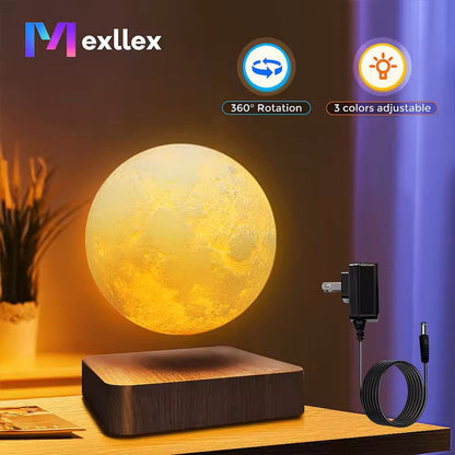 Levitating Moon Magnetic Floating Night Light 3 Color LED 3D Lamp with Wooden Base