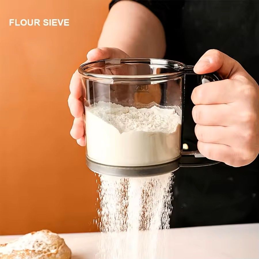 Semi-Automatic Flour Sifter Hand Press Design Transparent Non-Stick Baking Tool Kitchen Gadget