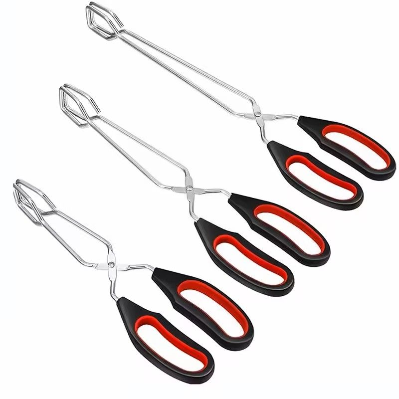 3Sizes Barbecue Scissor Tong NonSlip Long Handle Metal BBQ Baking Clips 8