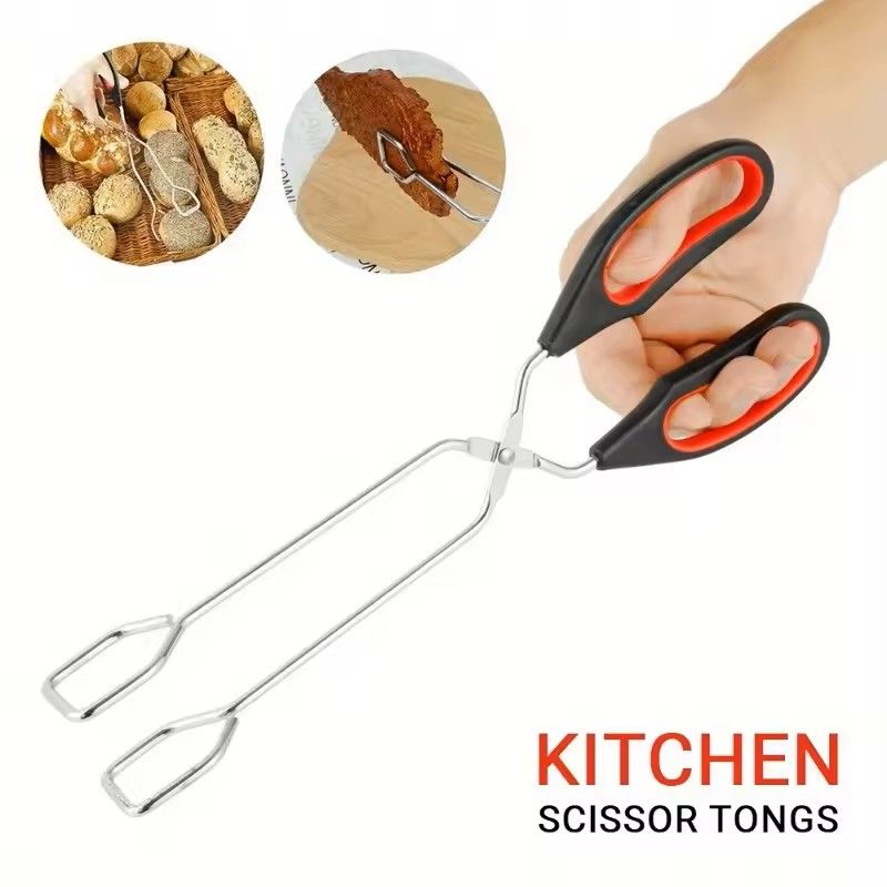 3Sizes Barbecue Scissor Tong NonSlip Long Handle Metal BBQ Baking Clips 2