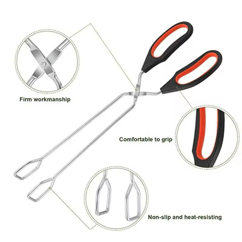 3Sizes Barbecue Scissor Tong NonSlip Long Handle Metal BBQ Baking Clips 4