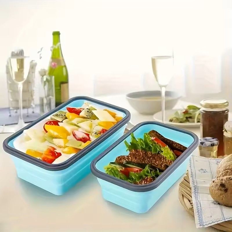 Collapsible Silicone Food Storage Containers Set  Stackable SpaceSaving Microwave  Freezer Safe Lun 3