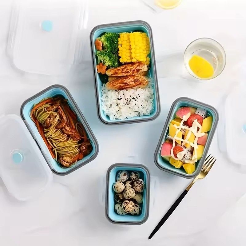 Collapsible Silicone Food Storage Containers Set  Stackable SpaceSaving Microwave  Freezer Safe Lun 2