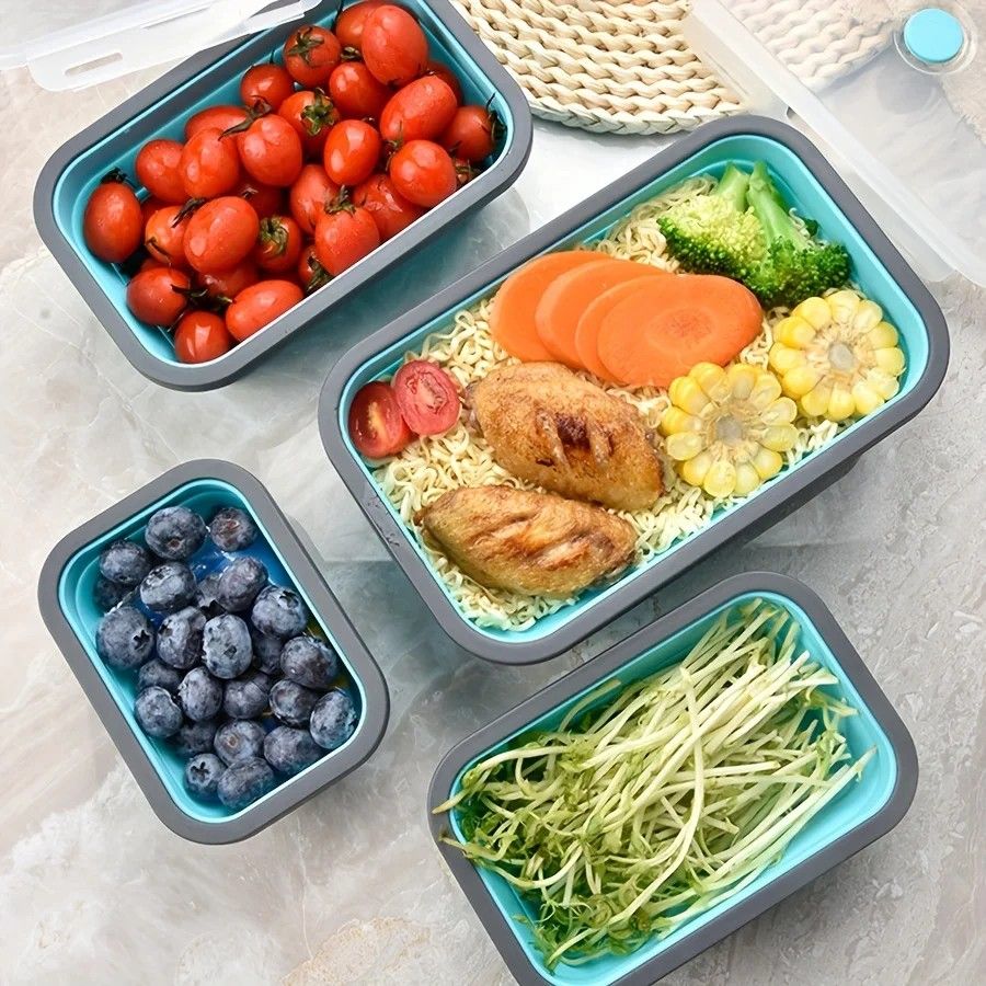 Collapsible Silicone Food Storage Containers Set  Stackable SpaceSaving Microwave  Freezer Safe Lun 4