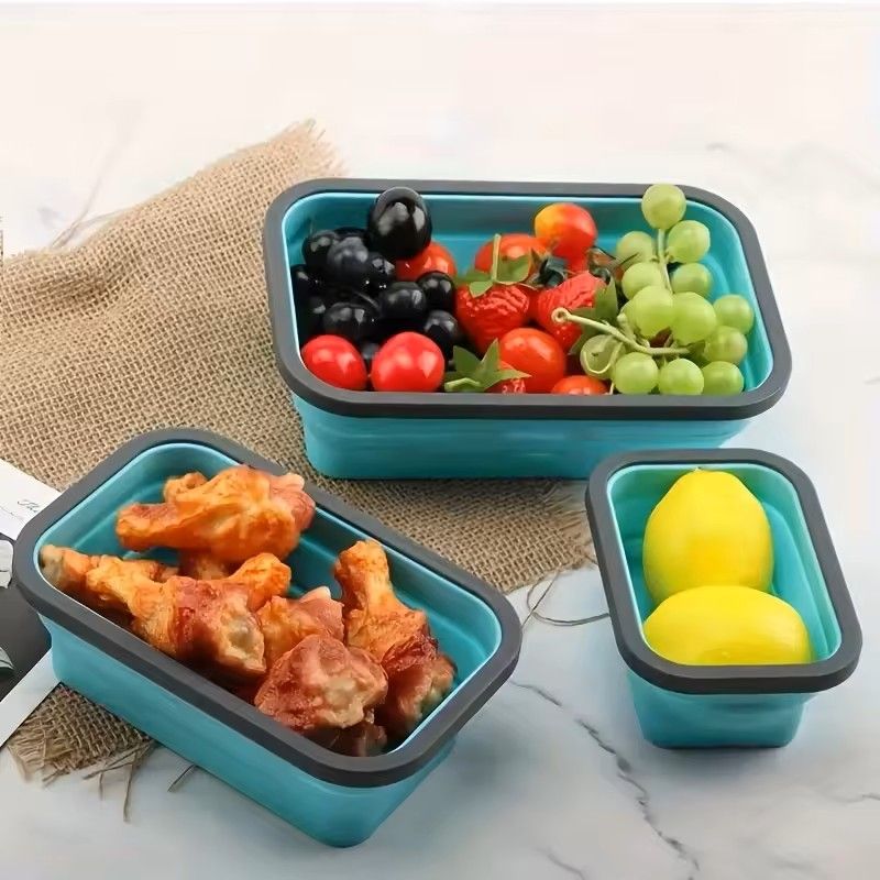 Collapsible Silicone Food Storage Containers Set  Stackable SpaceSaving Microwave  Freezer Safe Lun 5