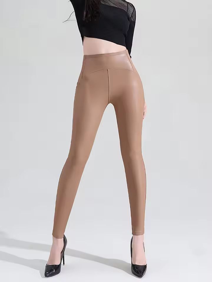Sleek Warm HighWaist Matte PU Leather Leggings 1