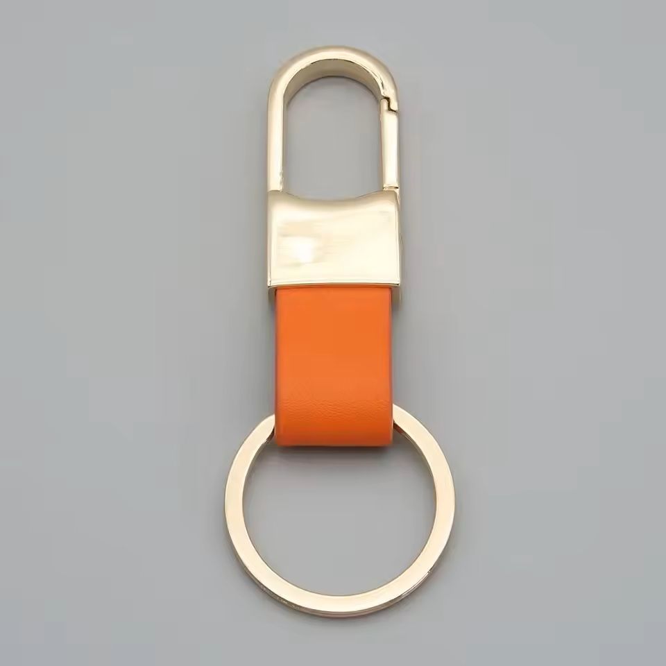 Custom Logo Leather  Metal Carabiner Keychain With Double Rings 2