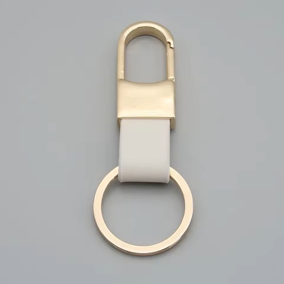 Custom Logo Leather  Metal Carabiner Keychain With Double Rings 4