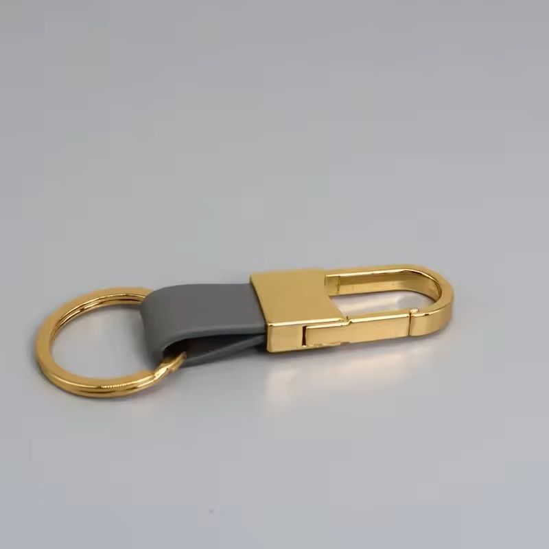 Custom Logo Leather  Metal Carabiner Keychain With Double Rings 7