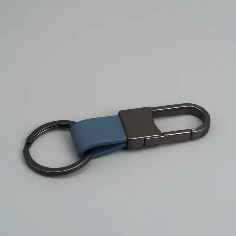 Custom Logo Leather  Metal Carabiner Keychain With Double Rings 10