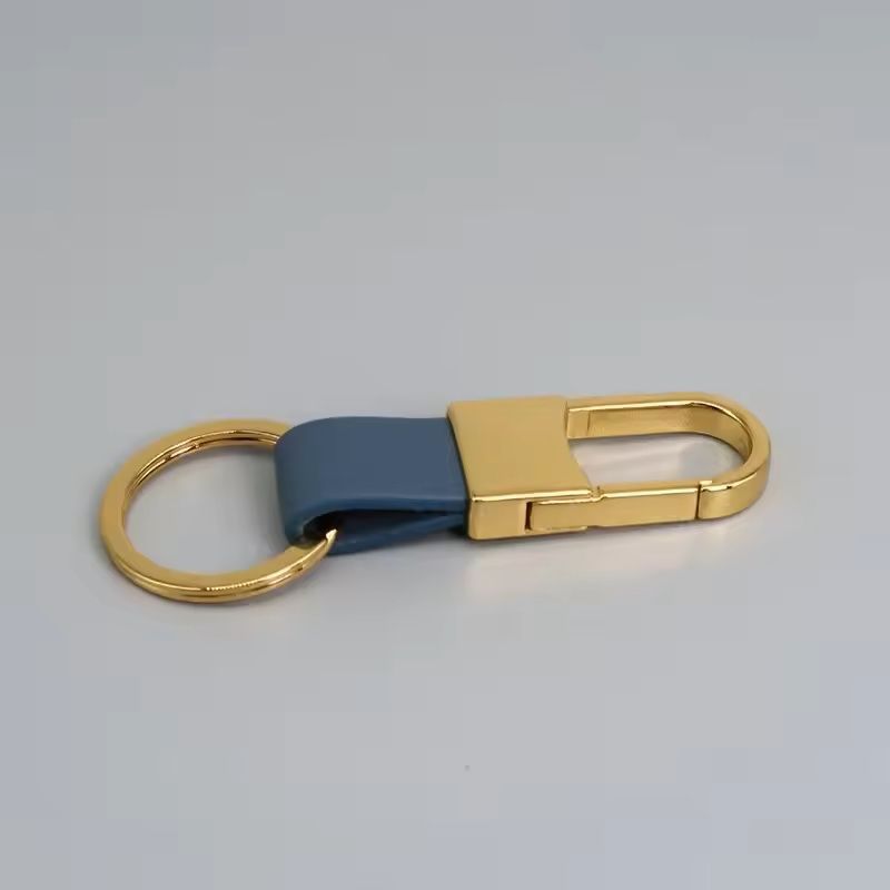 Custom Logo Leather  Metal Carabiner Keychain With Double Rings 11