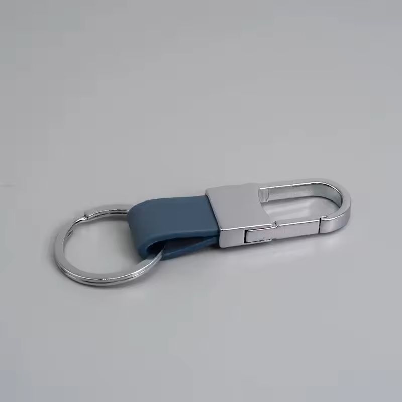 Custom Logo Leather  Metal Carabiner Keychain With Double Rings 12