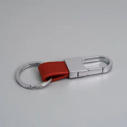 Custom Logo Leather  Metal Carabiner Keychain With Double Rings 14