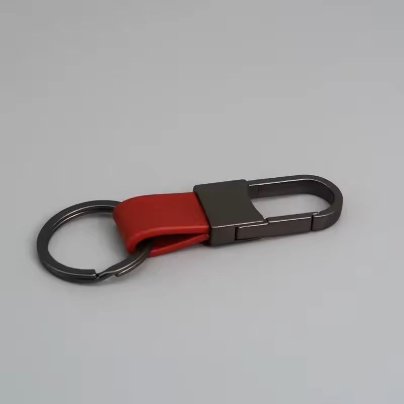 Custom Logo Leather  Metal Carabiner Keychain With Double Rings 15