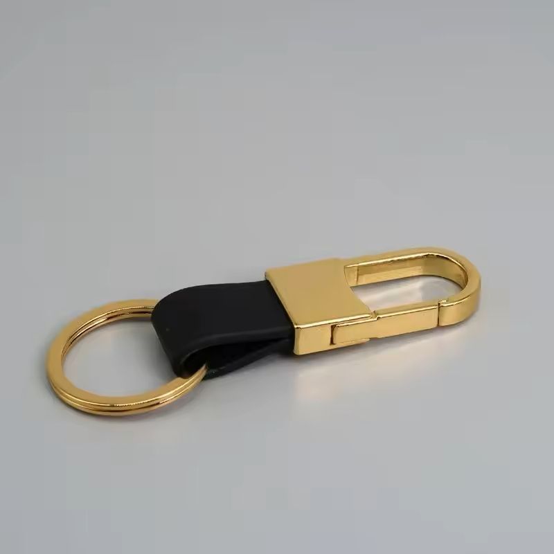 Custom Logo Leather  Metal Carabiner Keychain With Double Rings 18