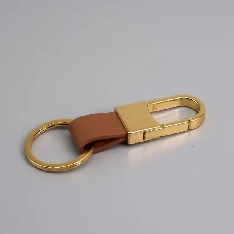 Custom Logo Leather  Metal Carabiner Keychain With Double Rings 20