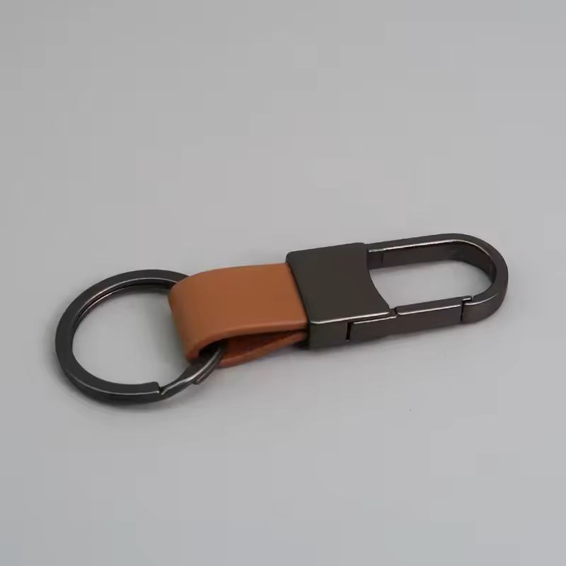 Custom Logo Leather  Metal Carabiner Keychain With Double Rings 21