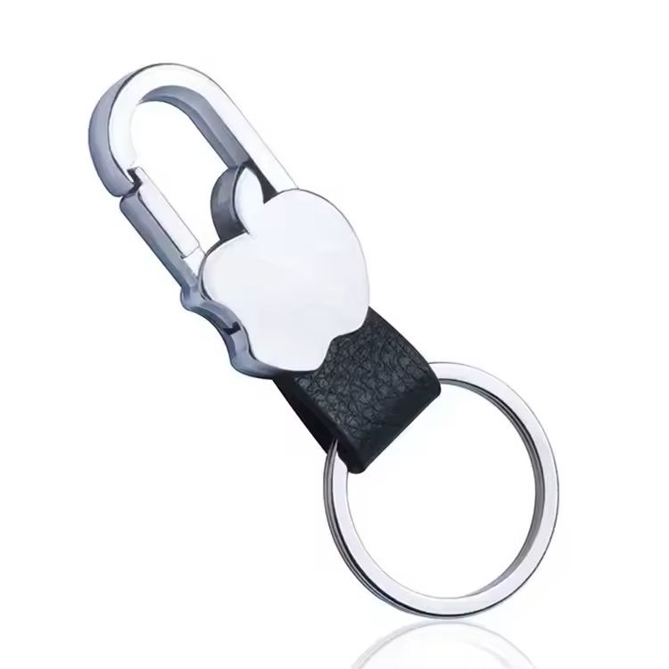 Custom Logo Leather  Metal Carabiner Keychain With Double Rings 22