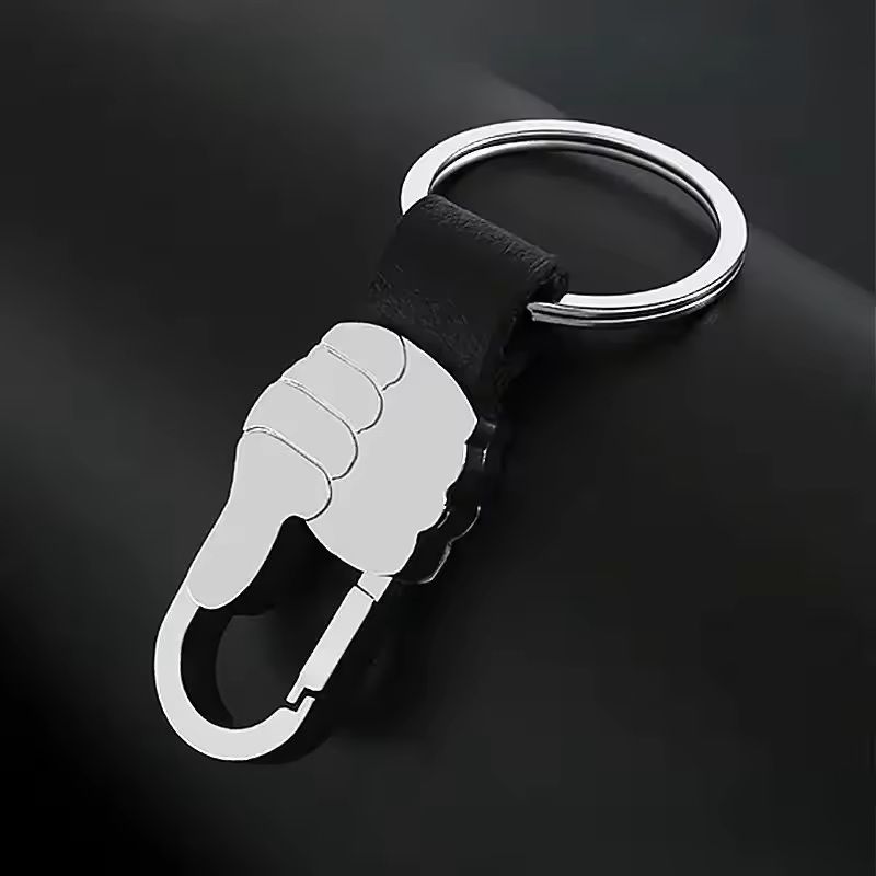 Custom Logo Leather  Metal Carabiner Keychain With Double Rings 24
