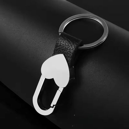Custom Logo Leather & Metal Carabiner Keychain with Double Rings