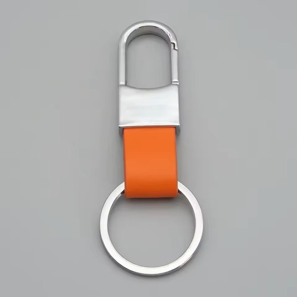 Custom Logo Leather  Metal Carabiner Keychain With Double Rings 26