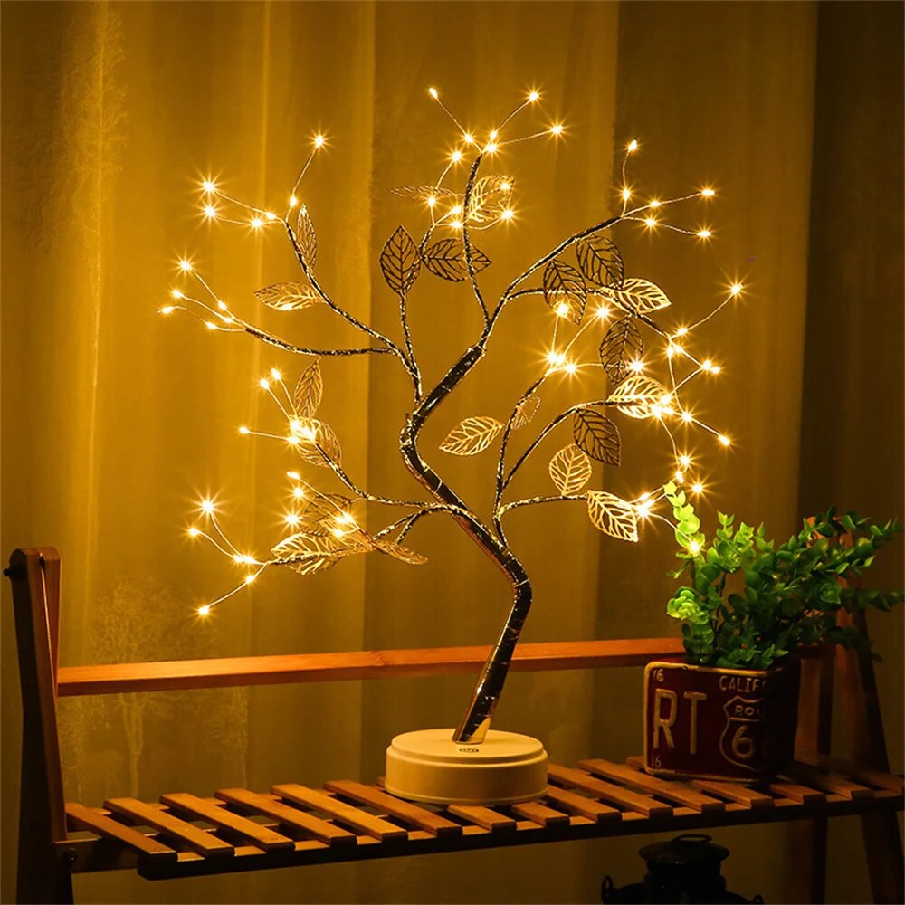 DIY LED Rose Leaf Table Lamp, USB Powered Christmas Tree Fairy Lights, Wedding and Party Home Decoration